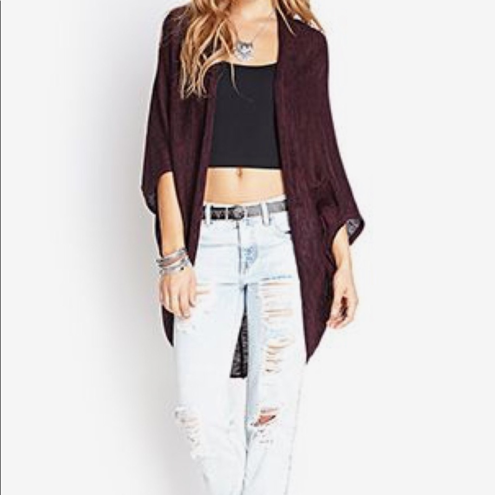 F21 BATWING BURGUNDY CARDIGAN